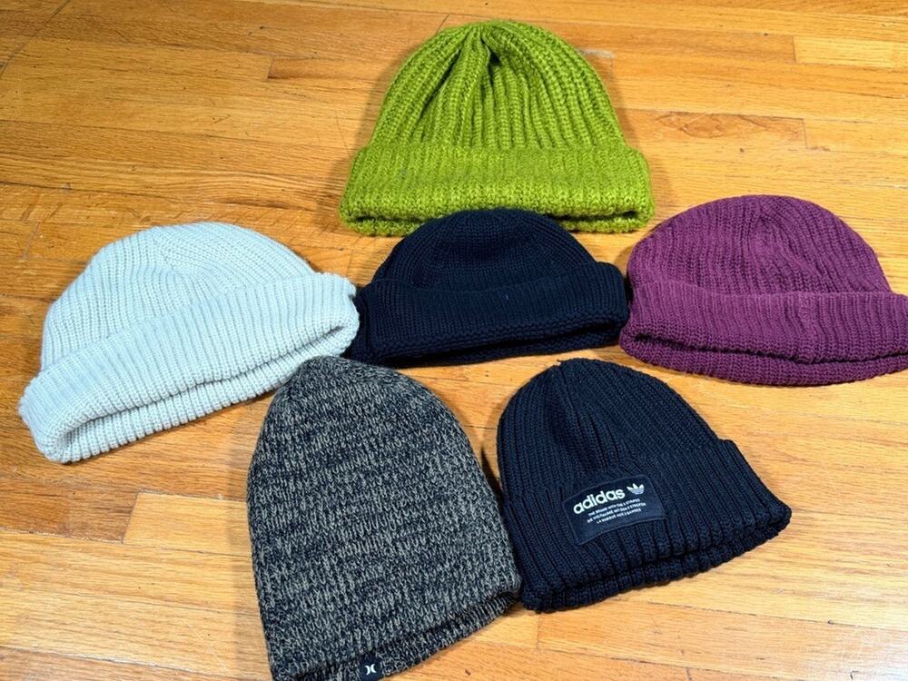 Lot of 6 Knit Beanie Winter Hats – Adidas, Hurley & Assorted Colors